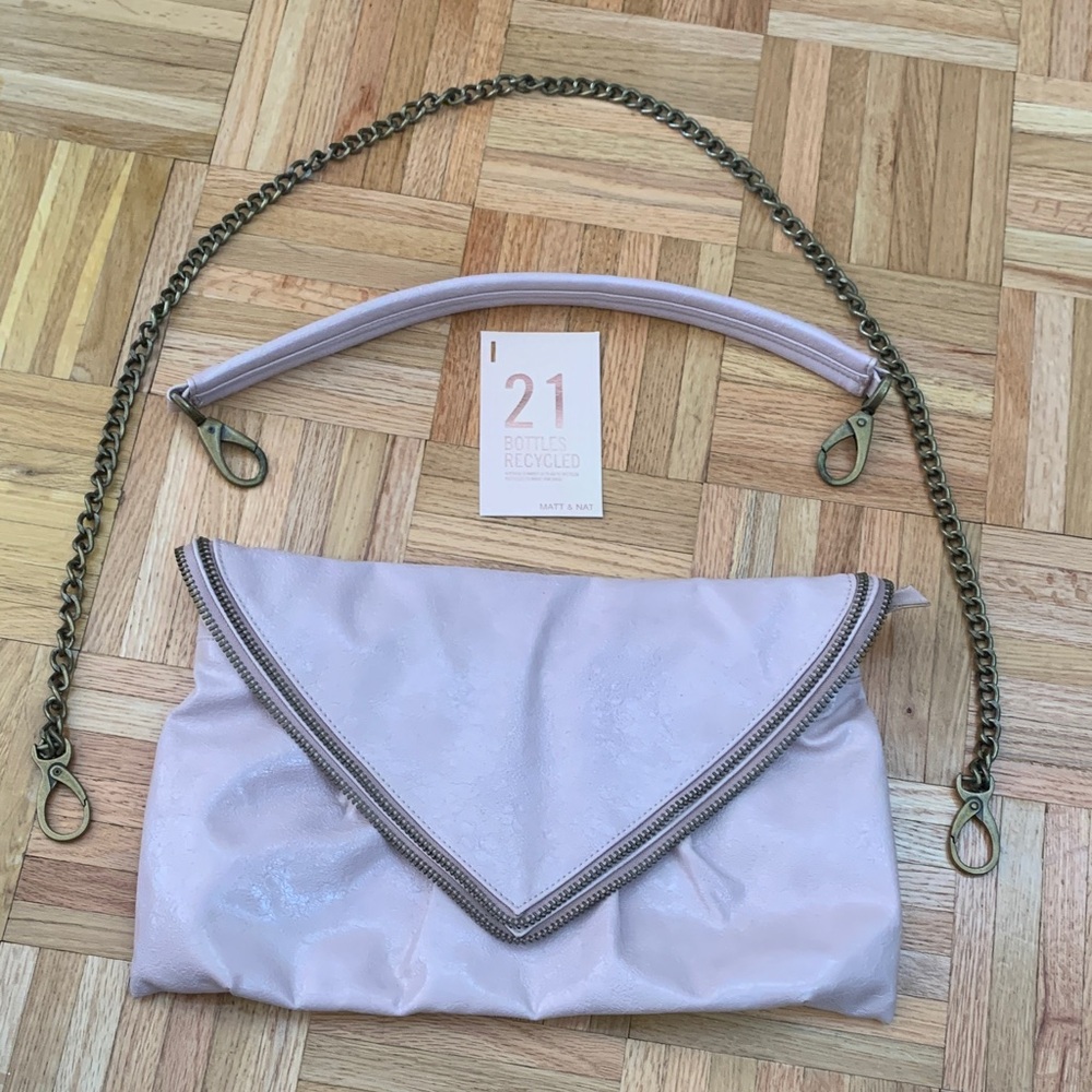 Matt & Nat Envelope Clutch w/ 2 Straps - Soft Pink - Zipper Detail - Unworn!